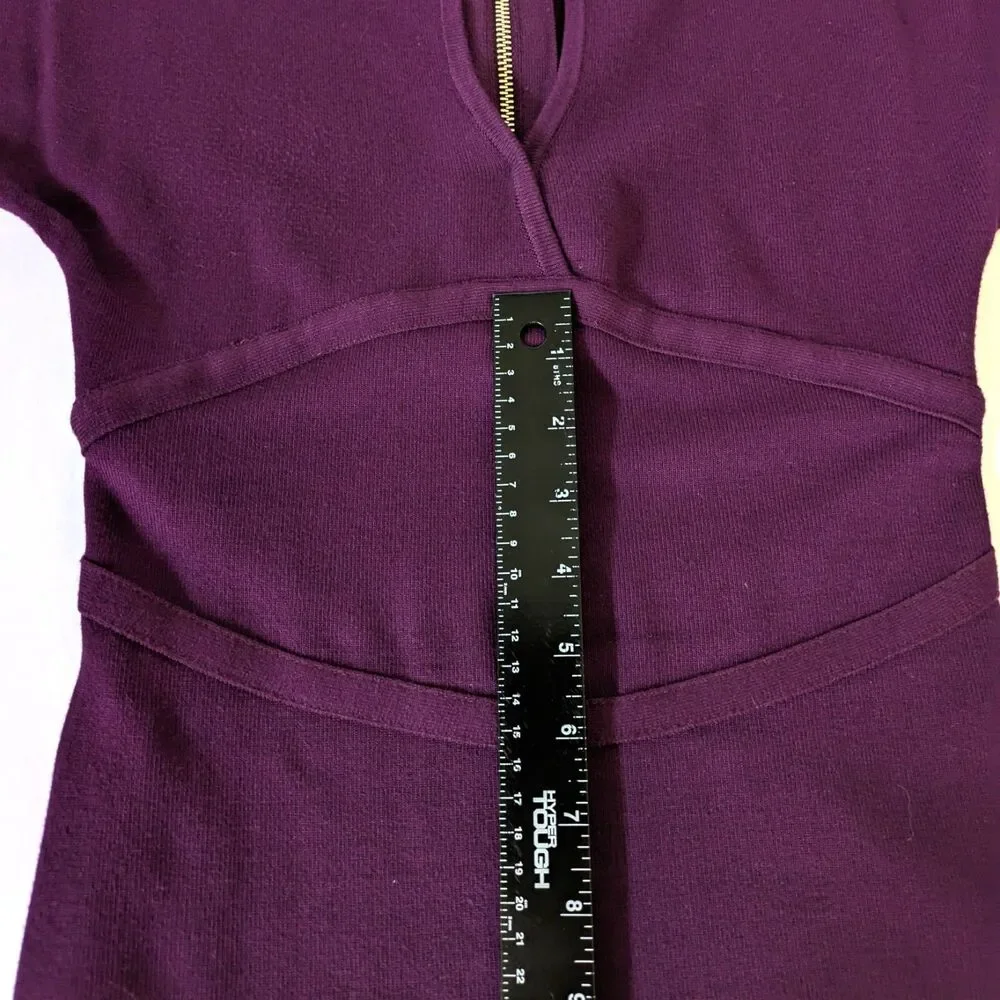 BEBE Purple Plum Knit Dress Size S Keyhole Cutout Bodycon Short Sleeves - Picture 15 of 16